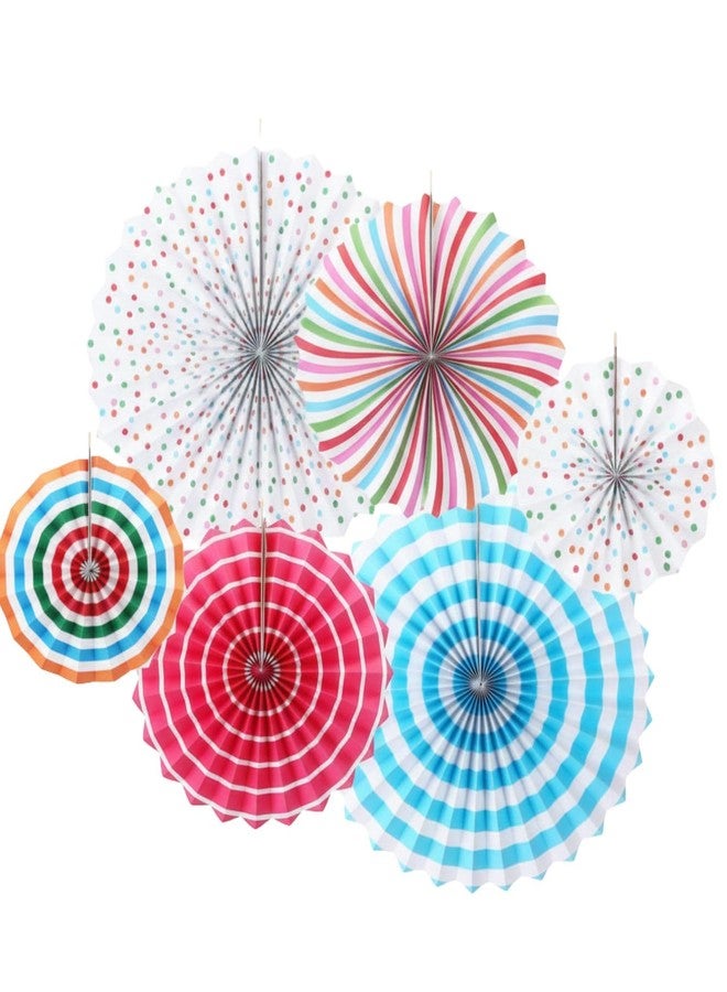 FI - FLICK IN Decorative Paper Fans for Birthday Decoration White Blue Fans for Party Theme Baby Showers Wedding (Pack of 6, Multicolor) - Image 2